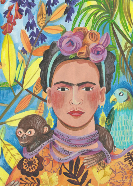 Frida and her parrots | Canvas