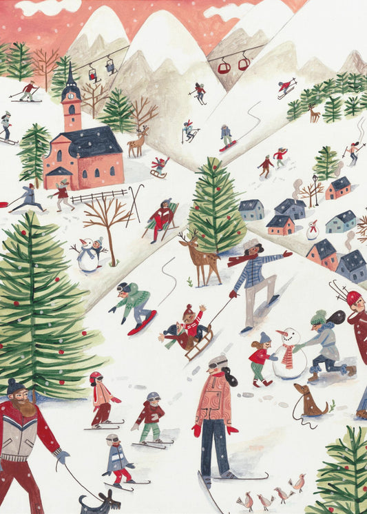 Mountain landscape with houses in the snow | Canvas