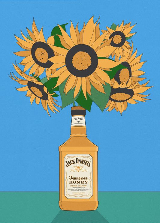Zonnebloemen in honingwhisky retro-illustratie | Canvas