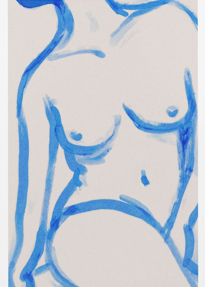Blauwe contouren nude | Canvas