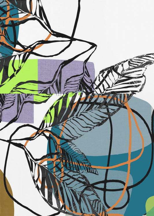 Abstracte zwarte bladeren met kleur nr. 1 | Poster