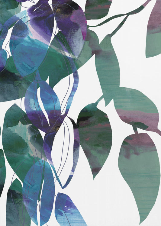Botanical Leaf Print Art In Navy Blue 1 | Poster
