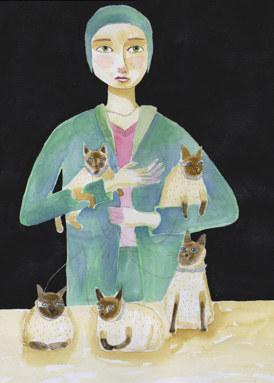 Lady with Five Siamese Cats | Poster