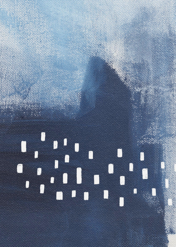Blauwe tinten en witte rechthoekige elementen | Canvas