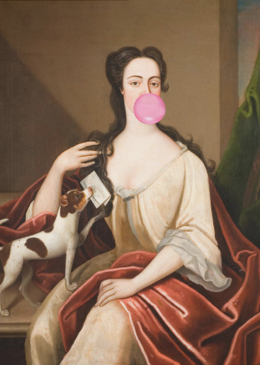 Renaissance Bubble Gum Portret en Hond / Veranderde Kunst | Canvas