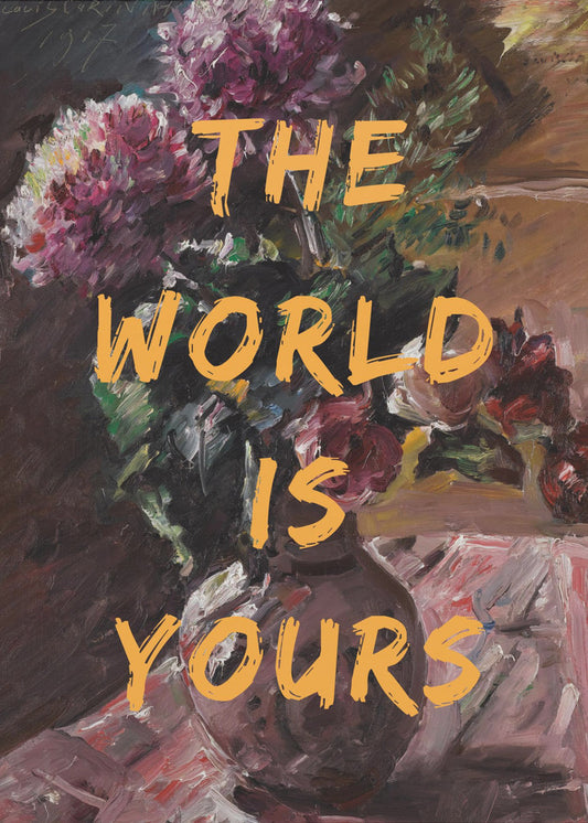 De wereld is van jou, bloemen en tekst | Canvas