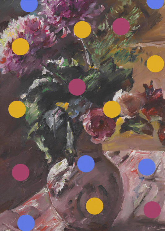 Klassieke vaas met bloemen en stippen | Canvas
