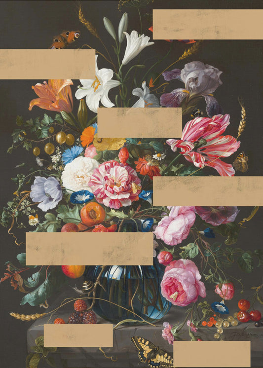 Boeket van vintage olieverfschilderijbloemen, moderne collage | Canvas