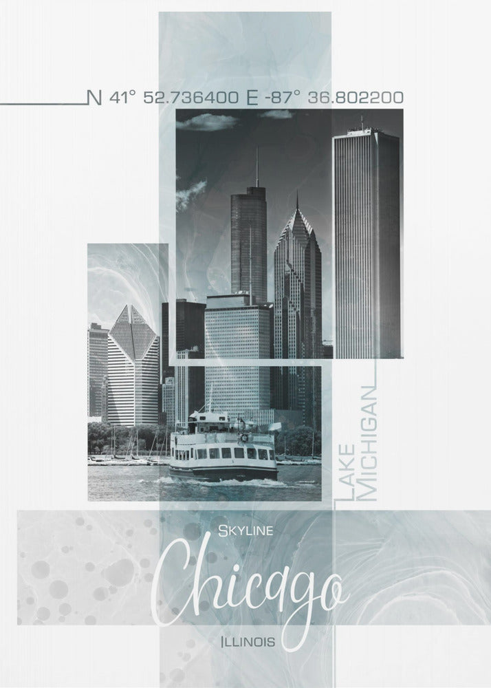Posterkunst CHICAGO Skyline | turquoise marmer | Poster