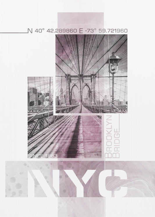 Posterkunst NYC Brooklyn Bridge | roze marmer | Canvas