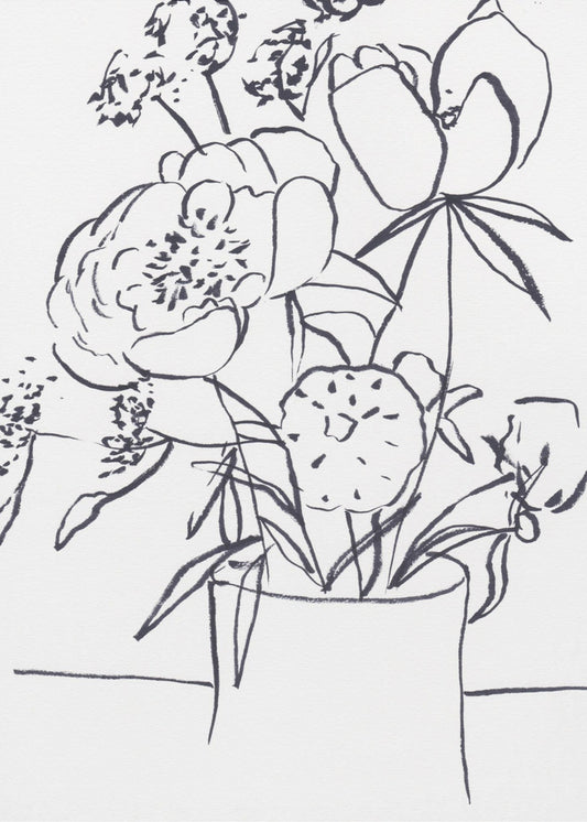 Zwart-wit bloemenprint groot | Poster
