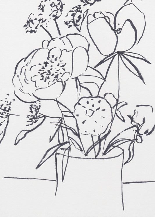 Zwart-wit bloemenprint klein | Poster