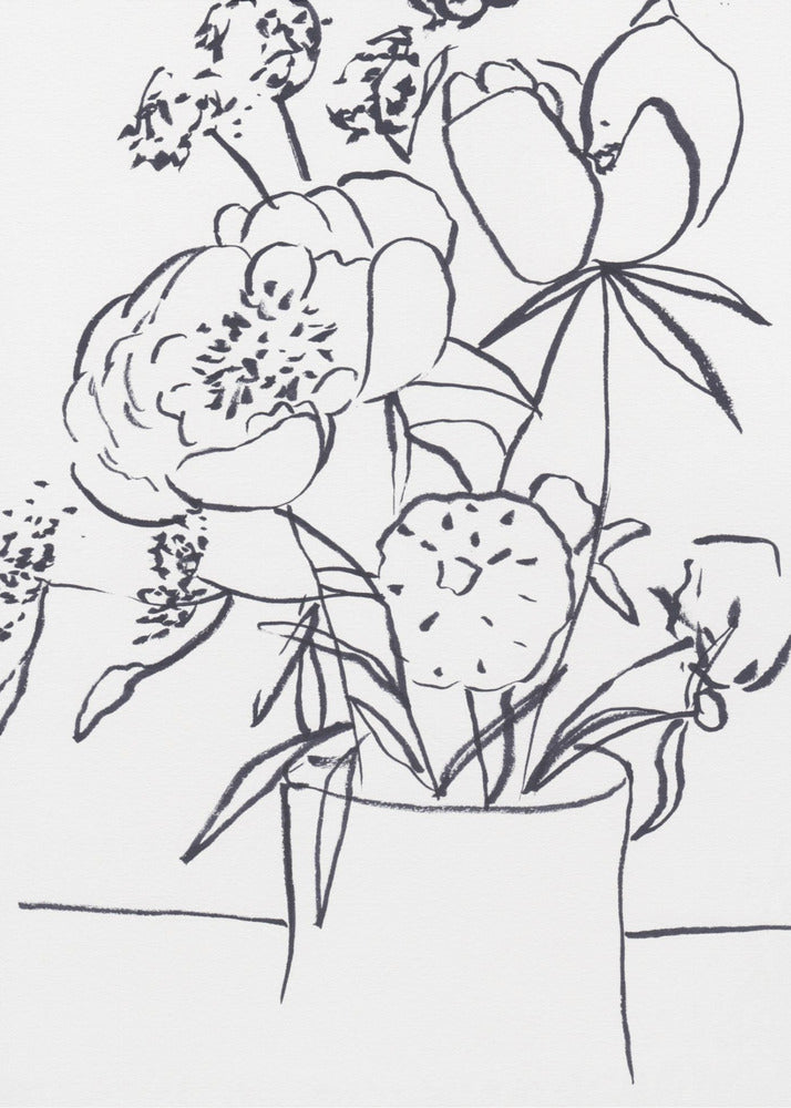 Zwart-wit bloemenprint klein | Canvas