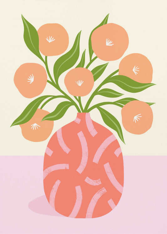 Bloemen in koraalvaas | Poster
