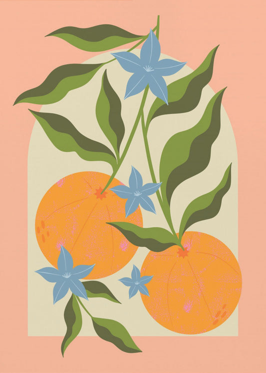 Sinaasappeltak met bloemen | Poster