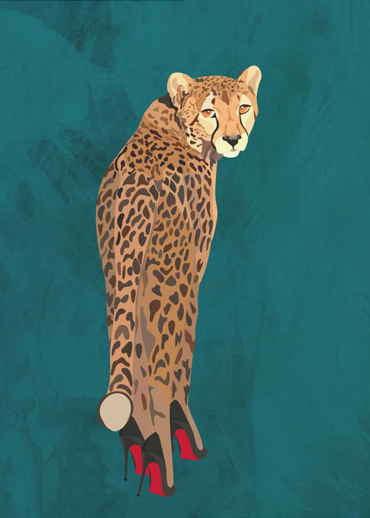 Turquoise cheetah in heels | Canvas
