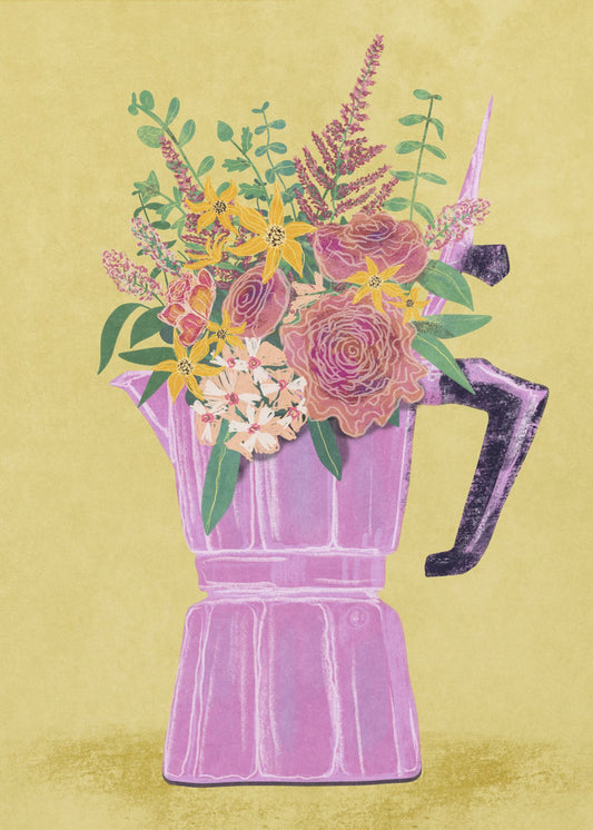 Espressomachine met bloemen | Canvas