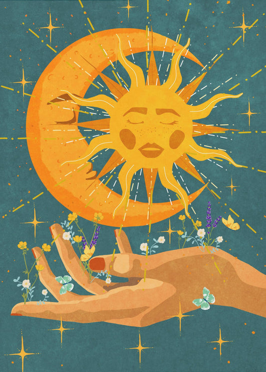 Zon en maan in mijn hand | Canvas