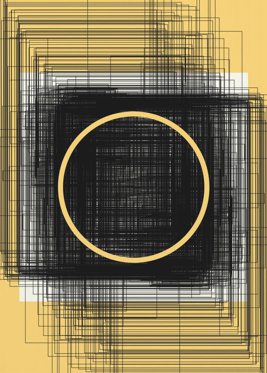 Gele cirkel en zwarte lijnen | Canvas