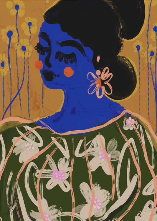Blauwe Bloesem Muze | Poster