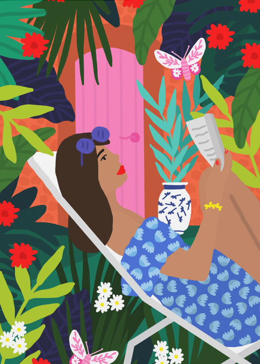 Floral Sunbathing Girl | Canvas