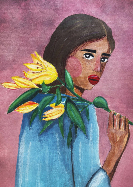 Vrouw met lelie | Canvas