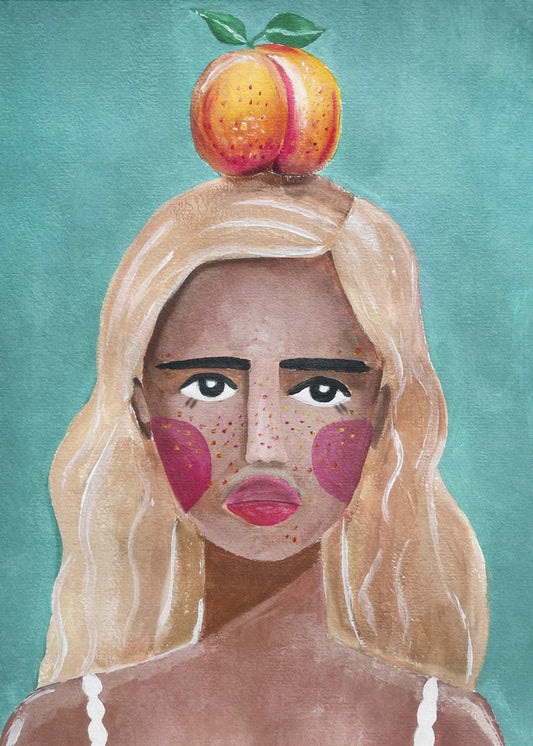 Vrouw met perzik | Canvas