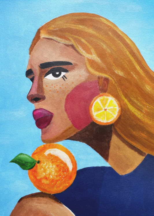 Vrouw met sinaasappel | Canvas