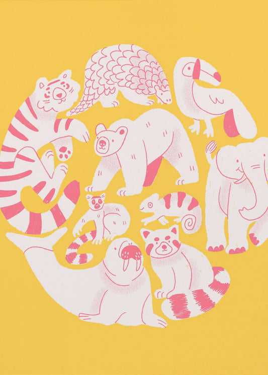 Yellow Animal Collage | Poster