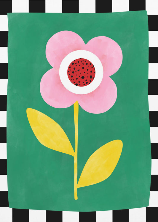 Roze bloem met gele bladeren | Poster