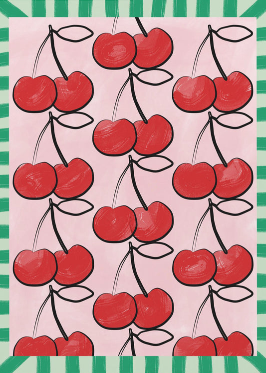 Rode kersen op een roze | Poster
