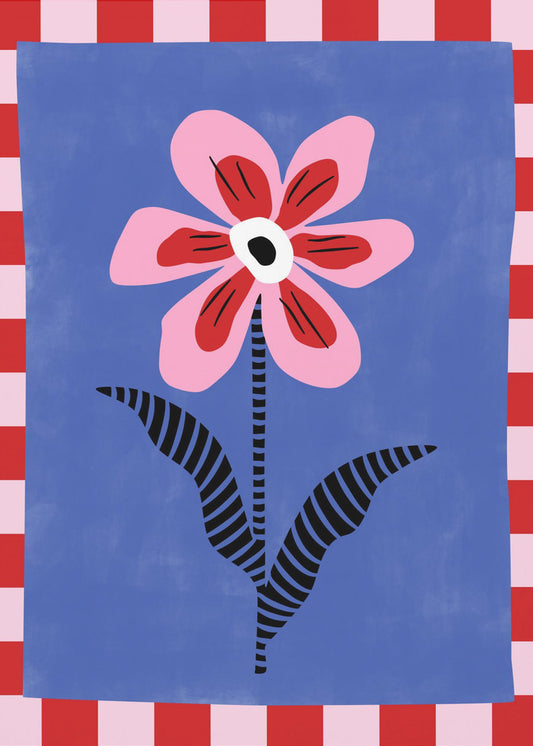 Bloem met roze bloemblaadjes en gestreepte bladeren | Poster
