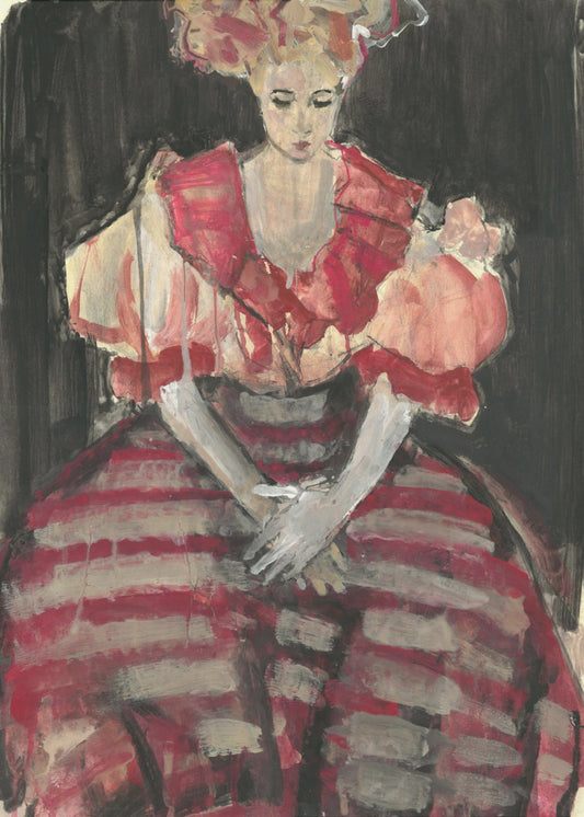 Woman in a Flowing Red Stripes Dress | Canvas