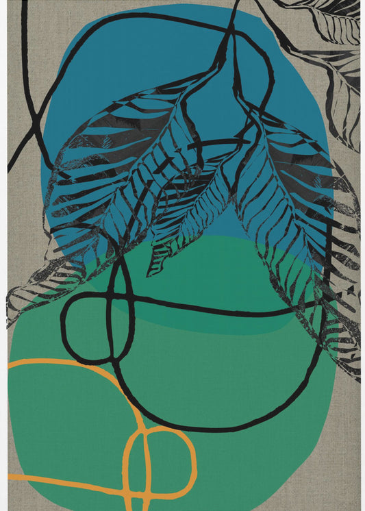 Houtblok Blad Blauwgroen Oranje Groen Abstract 1 Finale | Poster