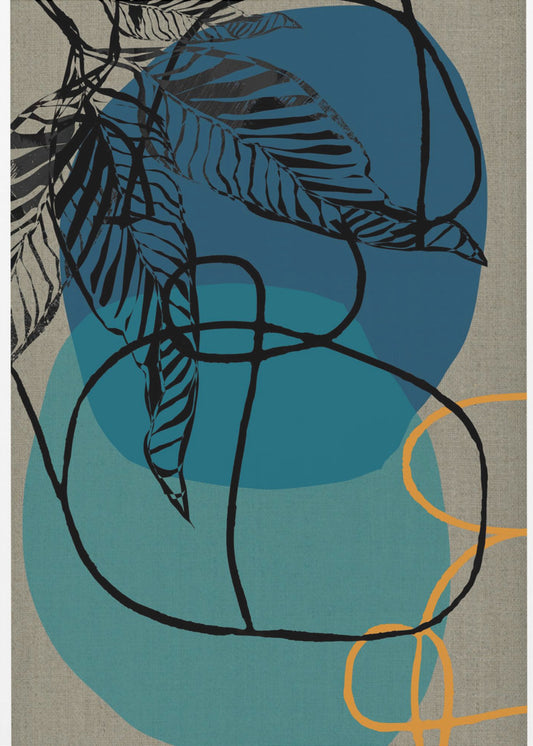 Houtblok Blad Teal Oranje Groen Abstract 2 Final | Poster