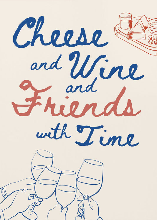 Kaas en wijn..., Tekst + Illustratie | Poster