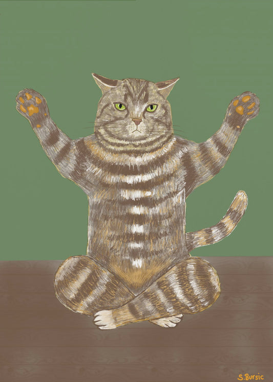 Yoga Cat Green Background | Poster