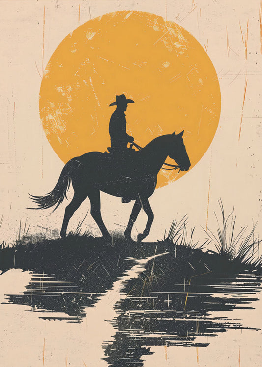 Cowboy in de zonsondergang | Canvas
