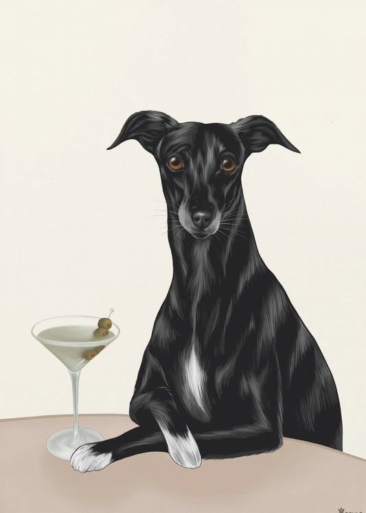 Stijlvolle windhond met martini | Canvas