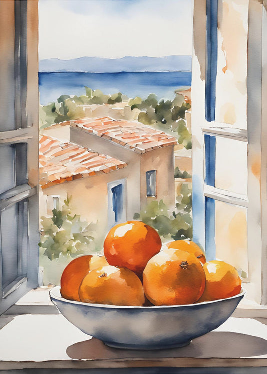 Oranjeschale in Fenster | Canvas