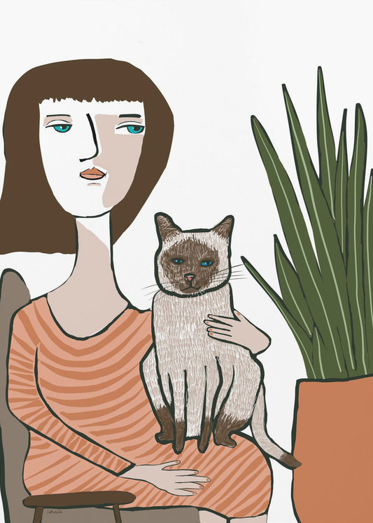 Meisje met Siamese kat | Canvas