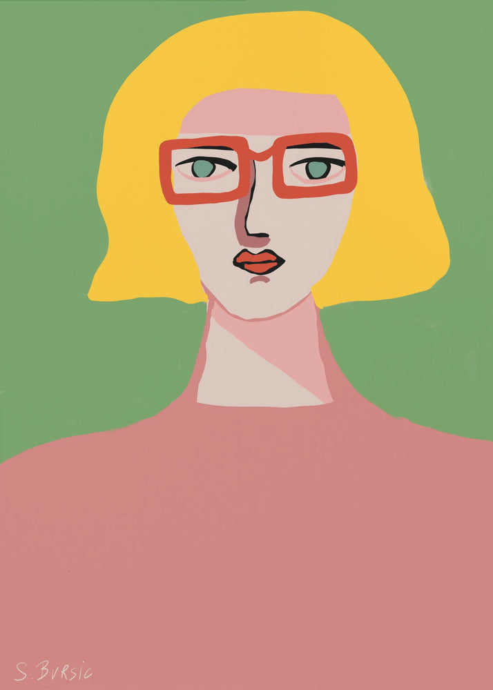 Golden hair lady with red glasses | Poster