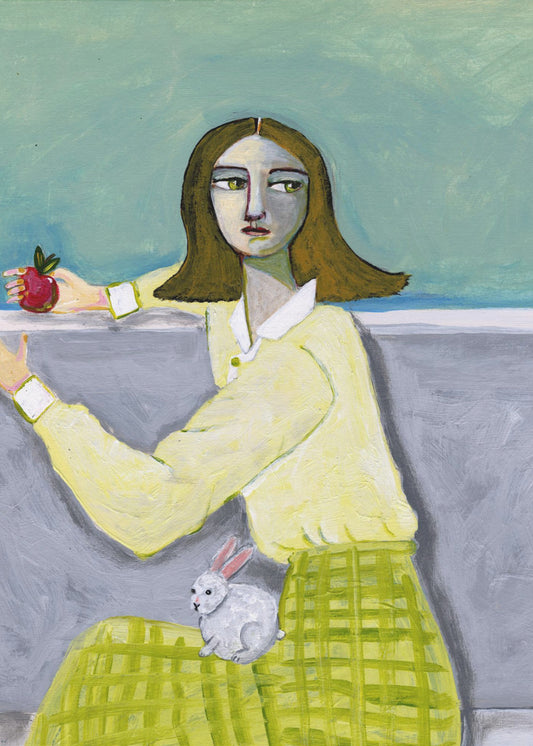 Dame zittend met konijn | Canvas
