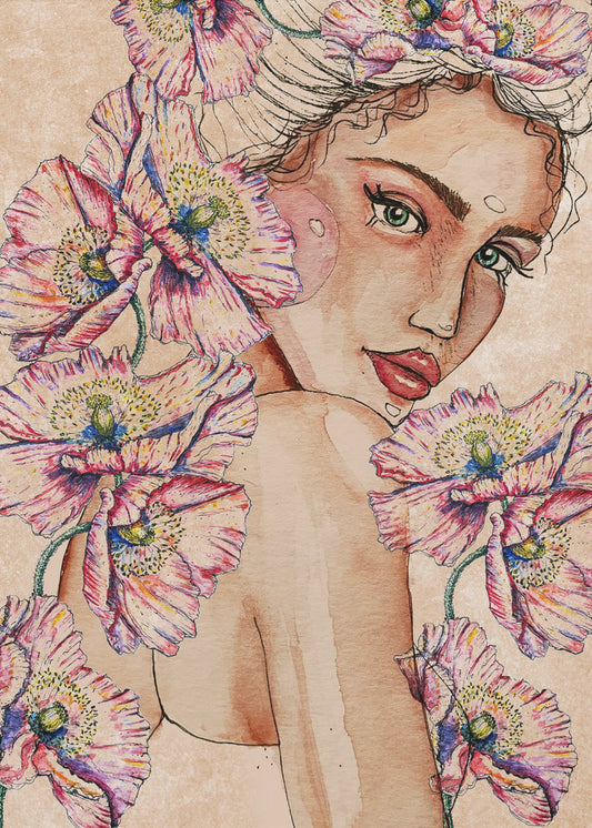 Vrouw met klaprozen | Canvas