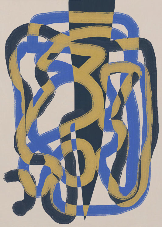 Abstracte lijn deco blauw en geel | Poster