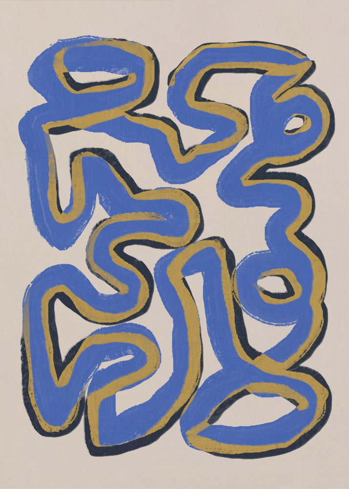 Verweven blauwe en okerkleurige lijnen | Canvas