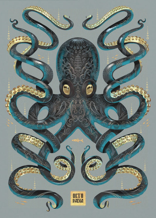 Octopus Zwart &amp; Goud | Poster
