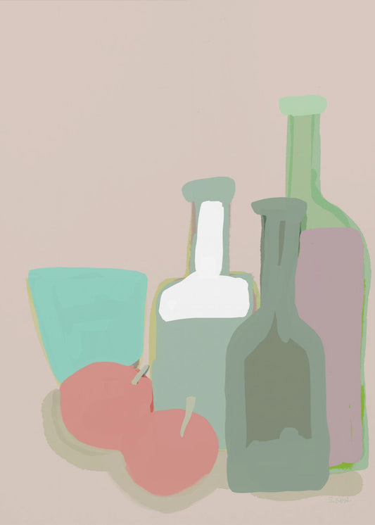 Stilleven flessen en appels | Canvas