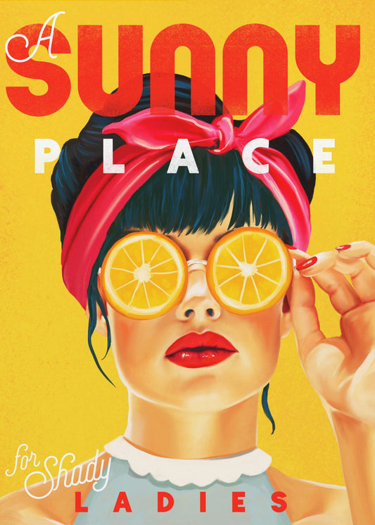Een zonnige plek voor louche dames - oranje pinupkunst | poster