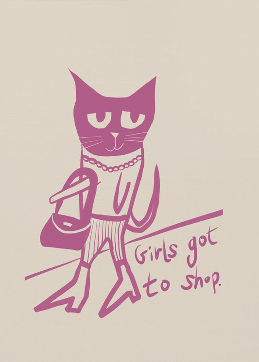 Cat shopping humour pink | Poster